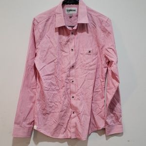Mens express button down pink/white striped shirt